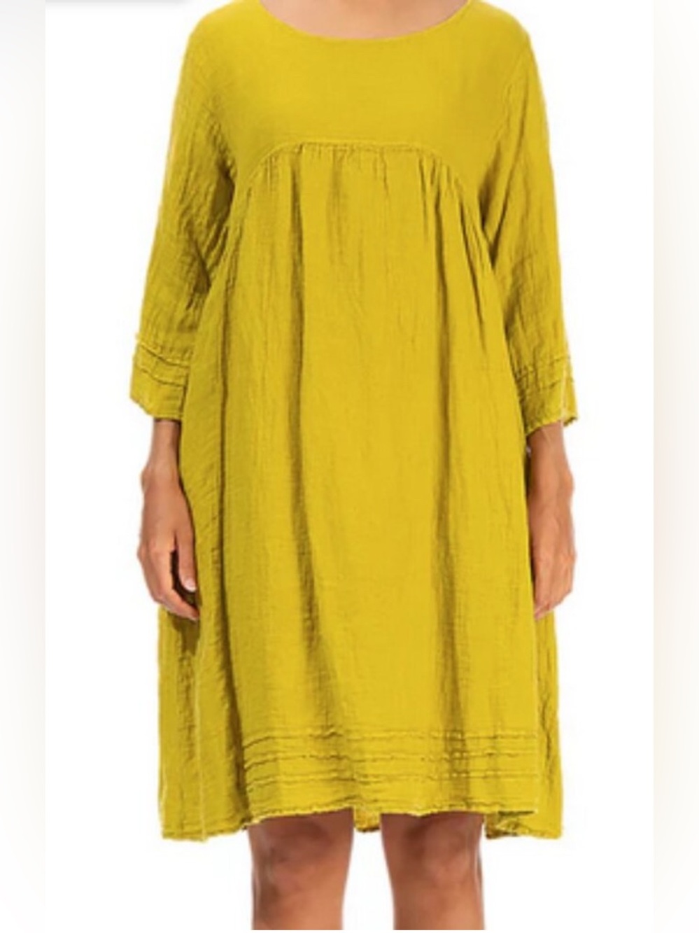 Grizas Flared Washed 100% Linen Dress With Pockets, chartreuse, Size Large
